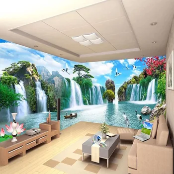 Običaj 3D zidne freske kineski stil slapovi planinski krajolik slike pozadina Dnevni boravak Spavaća soba Kabinet pozadina desktop