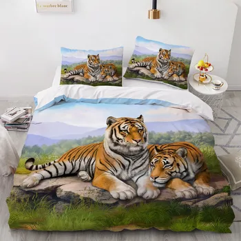 3D setovi posteljinu crna deka deka kit deke, posteljina, jastučnica Kralj Kraljica 140x210 cm veličina životinja tigar dizajn tiskano