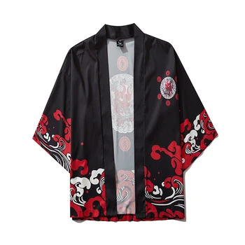 Nove ljetne muškarci Japanski stil hip-hop tiskanih kimono jakne ulica muška Slobodna svakodnevni Pola vrećice kardigan odjeća