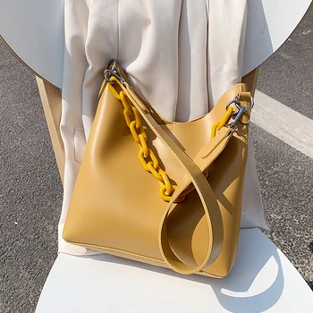 Moda 2 seta jednobojnu umjetna koža kantu Torbe za žene lanca dizajn ramena Glasnik Crossbody torbe ženska putnu torbu