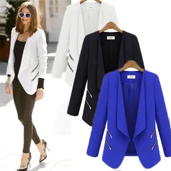 ZOGAA Women Suit Blazer Lady Office Casual tanak kardigan kaput Solid Slim Fit jaknu sa džep na patentni zatvarači dugi rukav ženske blazers