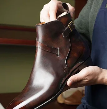 2020 Muška obuća nova moda ručni rad umjetna koža klasična kopča čizme na niskim petama moderan svakodnevni formalne Chelsea čizme Zapatos 4M871
