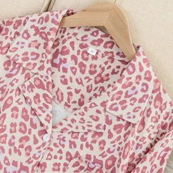 Jesen i zima nove ženske pletene pamučne pidžame dugih rukava seksi pink леопардовый print home usluge pidžama set od dva komada
