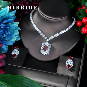 HIBRIDE moda Crvena AAA CZ nakit kompleti za žene ogrlica set Bijoux Femme pribor za geometrijsko oblikovanje nakit darove N-946