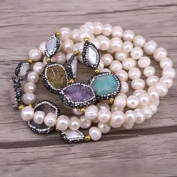 5pcs slatkovodni biseri, perle sa štrasom Crystal dragulj priključak odstojnik perle, narukvice, biserni nakit narukvica