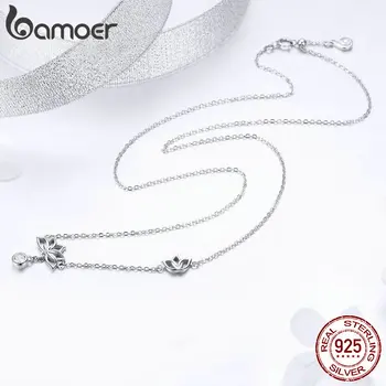 BAMOER elegantan 925 sterling srebra lotosov cvijet privjesak ogrlice za žene jasno kubni Cirkon ogrlice nakit BSN012