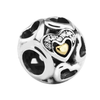 Pogodan za narukvice Pandora Heart of Romance Charms with 14K Real Gold Heart 925 sterling srebra-nakit perle Besplatna dostava