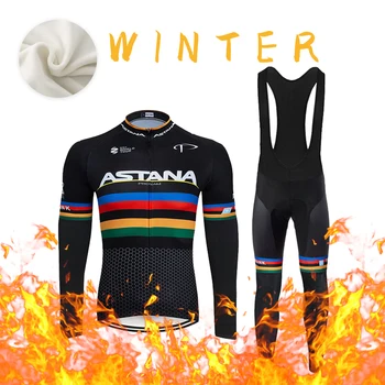 2020 Black TEAM ASTANA winter thermal Polar fleece JERSEY Bike Pants set muška Ropa Ciclismo 20D cycling Maillot Culotte wear