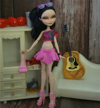 Moda lutka odjeća set za Monster High doll odjeću Crvene jedno rame kratki top roza suknja za Monster Dolls odijelo DIY igračke