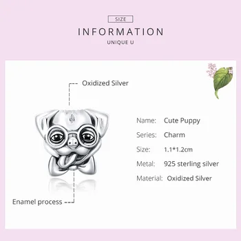 WOSTU slatka štene pravi 925 sterling srebra plavi emajl privjesak Milina za narukvice ili ogrlice fin nakit učiniti DXC1626