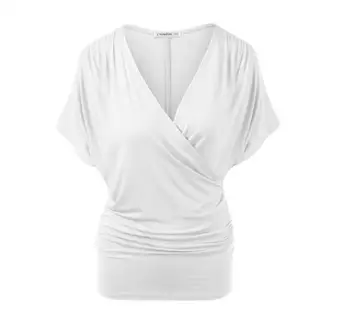 2021 ženska ljetna majica Ruched V-izrez Batwing kratkih rukava plus veličina majice čvrste random slobodne ženske majice tees