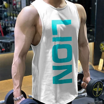 2020 muškarci fitness košulja, Potkošulja bez rukava pamuk mišića dečki brend Lav štampanih Majica dječak prsluk teretana Bodybuilding vrhovima