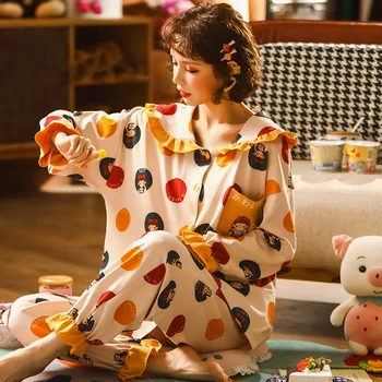 Zima jesen soft пижамные setovi ženska pamučna pidžama s dugim rukavima pidžama slatka crtani pidžama pidžama noćni odijela