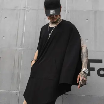Ljetni muškarci prevelike punk hip hop majica i jakna bez rukava kaput noćni klub pjevač scenski kostim gotička vintage tees vanjska odjeća