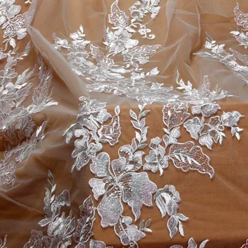 Visoka kvaliteta Off white mješoviti pink sa šljokicama vez na mrežaste tkanine, čipke vjenčanje/večernja haljina cvjetne čipke tkanina 130см Yard