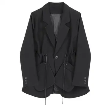 Getspring Women Blazer Drawstring Patchwork Irregular Vintage Women Blazers Jackets Black All Match Woman Blazers Coats 2019 New