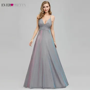 Ever Pretty Sexy Sparkle Evening Dresses A-Line V-izrez na trake-špageti elegantne večernje haljine EP07937GY Robe De Soiree