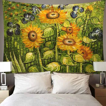 Prirodne Krajolike Cvijeće Van Gogh Suncokreti Zidna Tapiserija Spavaća Soba Pozadina Art Dekor Zid Tkanina, Tapiserija Tanke Deke
