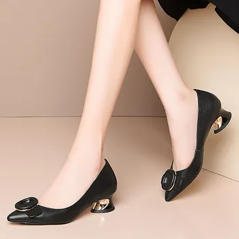 FEDONAS žene pumpe, komforan i udoban gumb ukrasa daje koža proljeće ljeto maturalnu večer cipele Oštar čarapa cipele žena