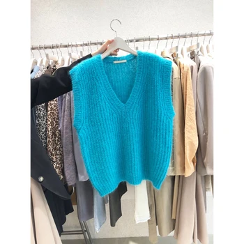 Dongdaemun 2020 jesen 2020 novi однотонный pulover s V-izrez slobodnog pletenje prsluk za žene s univerzalnim трикотажем