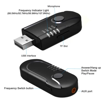 OSEVPORF Bluetooth 4.1 prijemnik predajnik auto FM modulator čitač kartica, USB wireless audio adapter za auto AUX Audio Player