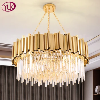 Moderna kristalnim lusterima za dnevni boravak luksuzna zlatna lampa od nehrđajućeg čelika home decor chain light fixture Indoor led lighting