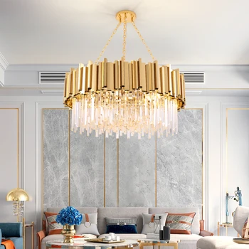 Moderna kristalnim lusterima za dnevni boravak luksuzna zlatna lampa od nehrđajućeg čelika home decor chain light fixture Indoor led lighting