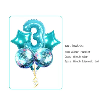 5 kom./lot veliki crtani film sirena folije plave digitalni balon skup rođendan balon djevojka crtani film šešir