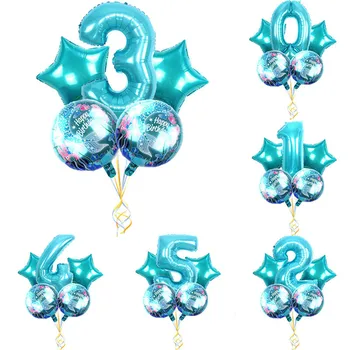 5 kom./lot veliki crtani film sirena folije plave digitalni balon skup rođendan balon djevojka crtani film šešir