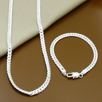 925 sterling srebra narukvica set 2 komada 6 mm narukvica i ogrlica muški i ženski modni nakit karika lanca svadbeni poklon