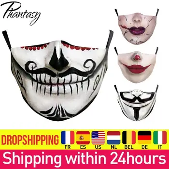 Phantay Odraslog Moda Гримаса Duh Kostur Pattem Print Maska Za Lice Za Višekratnu Upotrebu Zaštitne Prašinu Maske Za Usta