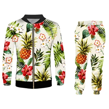 OGKB Men And Women Set 2 Piece Hoodie T-shirt Jacket Fashion 3d Printed Pineapple Flower Streetwear Casual Oversize