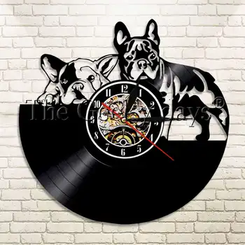 1pc prekrasan francuski buldog Vinil ploča zidni sat modernog dizajna Pet Dog puppy životinja zidni sat vremena dekor zidni satovi