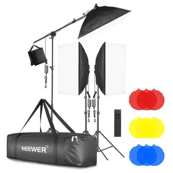 Neewer 3-Pack 2.4 G LED Softbox Lighting Kit s color filter:софтбокс, 48W Dimmable LED Light Head with 2.4 G Remote, Light Stand