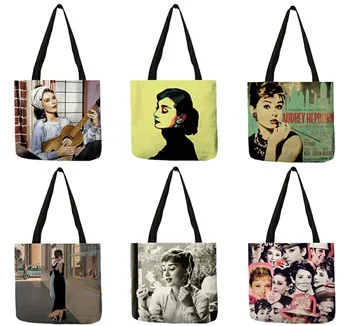 Retro klasični celebrity plakati Hepburn tiskanih nositi torbe moda 2020 žene dama torba za shopping putovanja B13089