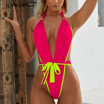 JCSWIM Seksi Backless Swimwear Women V izrez Thong Bikini Mujer 2019 One Piece brazilski kupaći kostim бандажный kupaći kostim za žene