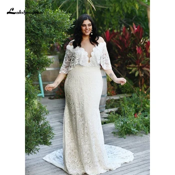 Plus size vjenčanicu 2020 Sirena vjenčanice s ramena stare čipke djeveruša haljina vestido de noiva robe de mariee