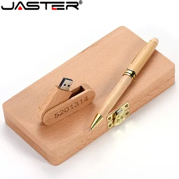 JASTER Beech Ballpoint Pen Case+ USB flash drive 4GB 8GB 16GB 32GB 64GB usb pendrive izvrstan dar (običaj logo)