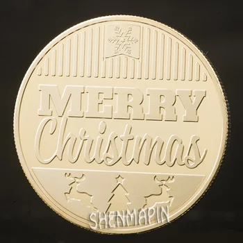 Sretan Božić boji crtani prigodni novčić 999 zlatni ukras za dom kovanice kolekcionarstvo novogodišnji poklon za rođendan 3 kom.