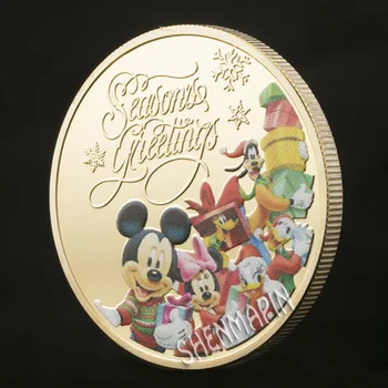 Sretan Božić boji crtani prigodni novčić 999 zlatni ukras za dom kovanice kolekcionarstvo novogodišnji poklon za rođendan 3 kom.