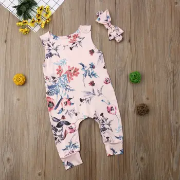 Beba Baby Girls odjeća okrugli izrez bez rukava cvjetni print kombinezon luk geometrija оголовье 2 komada djeca pamuk svakodnevne odjeće