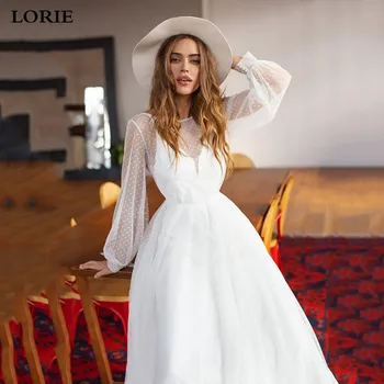 LORIE A-line Beach Wedding Dress Puff Sleeve Sweep Dot Tulle Svadbeni Dress Custom Made Princess Wedding Dresses Boho Plus Size