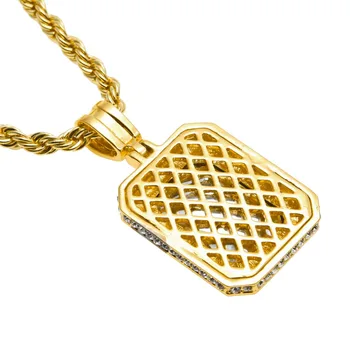 Muške modne smrznutog hip-hop ogrlica nakit zlatna boja crvena veliki kvadratni kamen privjesak s debelim užetom lanac ogrlica