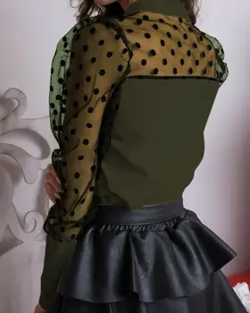 Ženska prozirna mrežica sa dugom bujnom rukava grašak luk vrhovima bluza ženska шифоновая bluza vrhovima Blusas odjeća Košulje tanke