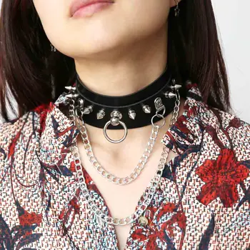 2020 novi Steam Punk Goth Seksi Spike zakovice koža ogrlica ogrlica sa lancima žene muškarci kratke ogrlice ogrlice ogrlice