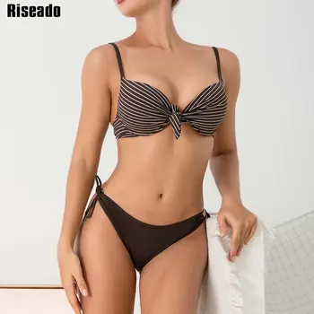 Riseado Seksi Plavobijelog Bikinis 2021 Push Up kupaći kostim Knotted Swimwear Women Drawstring biquini Strap Brazilski bikini plaža odjeća