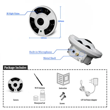 HJT Fisheye WIFI 5MP Camera/2MP IR Night Vision Humanoid Detection TF Card audio CamHi Hisilicon Dome prilagodnik za širokokutna snimanja IP kamera
