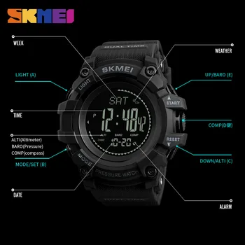 SKMEI mens Sport odbrojavanje tlaka kompas sat budilica Хроно digitalni ručni sat je vodootporan Relogio Masculino mens watch