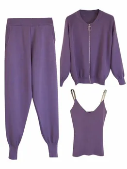 Merchall ženski sportski odijelo odjeću 2020 Nova Jesen Zima pleteni cardigans munje + potkošulja + elastične duge hlače 3 kom. Komplet odijelo