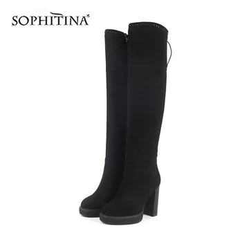 SOPHITINA poseban dizajn čizme visoke kvalitete daje divokoza cijele čarapa kvadratnom peta moda udobnu obuću nove ženske čizme SC495
